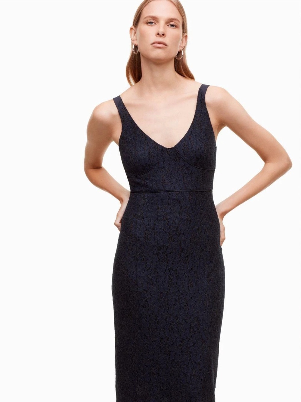 Aritzia Babaton Marsden Dress - Dark Navy Bodycon Dress With Lace Overlay - 00